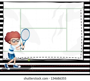 Illustration of a paper with an image of a boy playing tennis