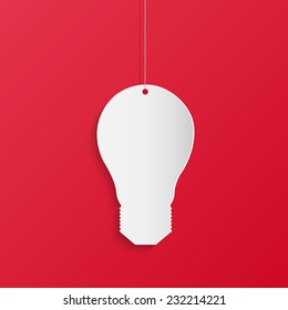 Illustration of a paper light bulb on a colorful red background.