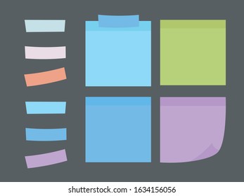 illustration of paper lists set. Colored set of sticky notes