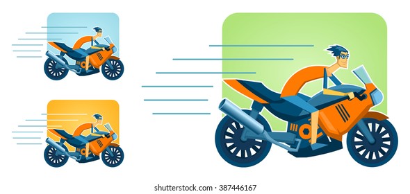 Illustration of a paper man riding motorbike. Simple vector illustration