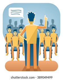 Illustration of paper men at conference, meeting. Simple vector illustration