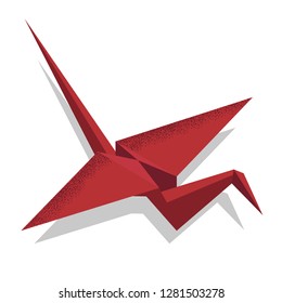 Illustration of paper origami crane isometric on a white background