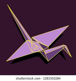 Illustration of paper origami crane isometric