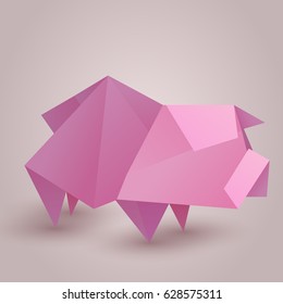 Illustration of a paper origami pig. Paper Zoo. Vector element for your design