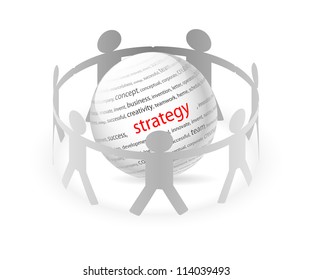 Illustration of paper people around business strategy. Vector.