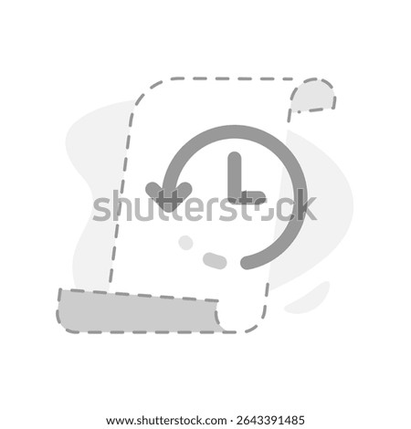 Illustration of paper sheet and clock with circular arrow. no history, no record, empty activity log. for apps, websites, or dashboards to indicate the absence of historical data or previous records