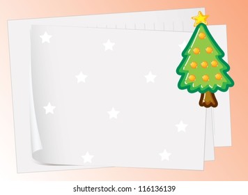 illustration of paper sheets and christmas tree