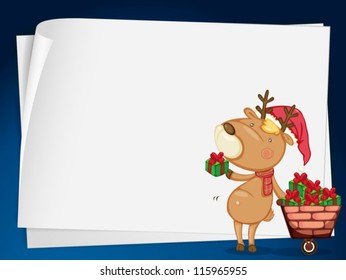 illustration of paper sheets and a reindeer