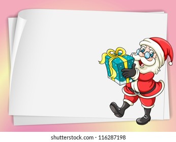 illustration of a paper sheets and a santa claus on a pink background