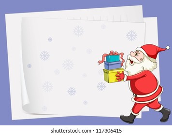 illustration of paper sheets and santa claus on a blue background