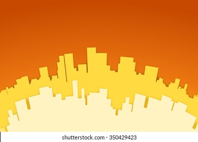 illustration of paper silhouette of city in warm colors