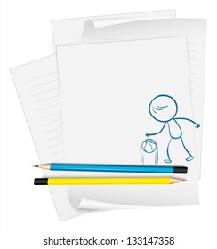 Illustration of a paper with a sketch of a basketball player on a white background