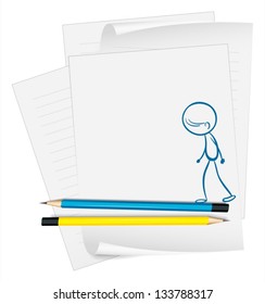 Illustration of a paper with a sketch of a man walking on a white background