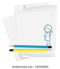 Illustration of a paper with a sketch of a pregnant lady on a white background