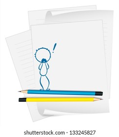 Illustration of a paper with a sketch of a shocked man on a white background