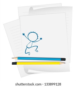 Illustration of a paper with a sketch of a young boy dancing on a white background
