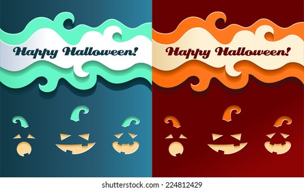 Illustration of paper smiling pumpkins