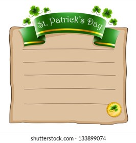 Illustration of a paper with a St. Patrick's Day signage on a white background