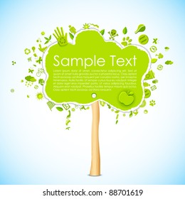 illustration of paper tree with eco friendly icon