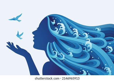 Illustration with papercut woman face and women's day concept