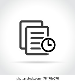 Illustration of papers with clock icon on white background