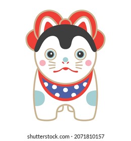 Illustration of papier mache dog.Japanese lucky charm.