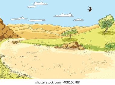 Illustration of the parable of the Good Samaritan without the main characters