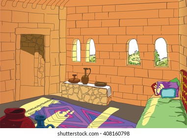 Illustration of the parable of the Good Samaritan without the main characters