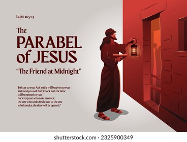 An Illustration of Parable of Jesus Christ about The Friend at Midnight. Bible stories svg