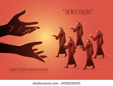 An Illustration of The Parable of the Ten Virgins. Bible stories svg
