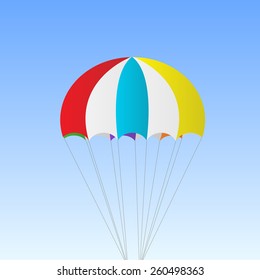 Illustration of a parachute against a sky background.