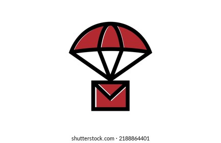 ilustración de un vuelo en paracaídas con un icono de signo de vektor del logotipo de un mensaje