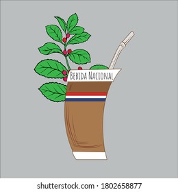 Illustration of Paraguayan guampa with yerba mate, national drink of Paraguayan terere vector