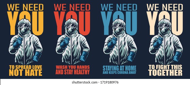 Illustration of paramedic poster needs everyone's help to fight corona together
