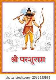 illustration of Parashurama Avatar the sixth avatar of the Hindu god Vishnu with Hindi text meaning Shree Parashurama