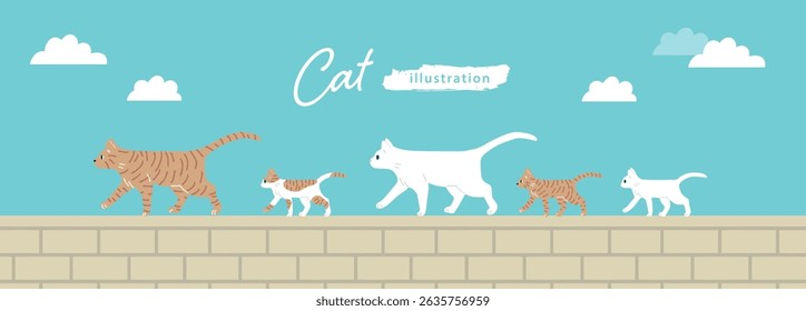 Illustration of a parent and child cat walking on a fence