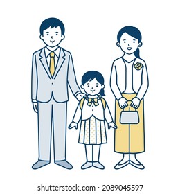 Illustration of a parent and child at an elementary school entrance ceremony.