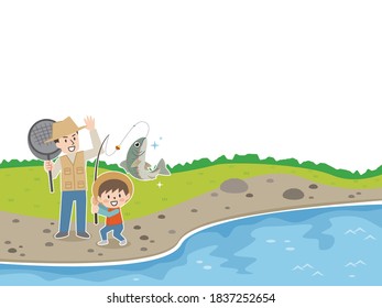 Illustration of parent and child fishing