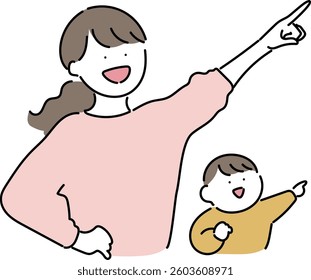 
Illustration of a parent and child pointing