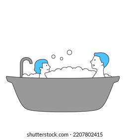 Illustration of a parent and child taking a bath in a bathtub (white background, vector, clipping)