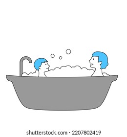 Illustration of a parent and child taking a bath in a bathtub (white background, vector, clipping)