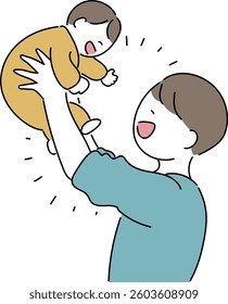Illustration of a parent holding a baby high