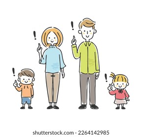 An illustration of parents and children pointing at each other.