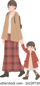 Illustration of parents and children walking in the park holding hands