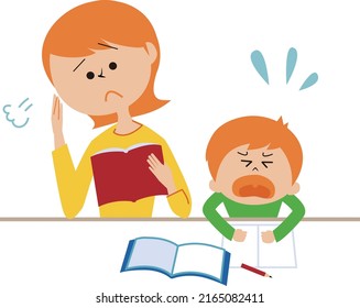 Illustration of parents and children who are worried about studying