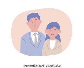 Illustration of parents in formal wear