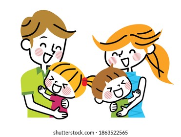 Illustration of parents hugging their children.