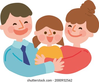
Illustration of parents hugging their daughter