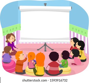 Illustration Parents Kids School Watching Movie Stock Vector (Royalty ...