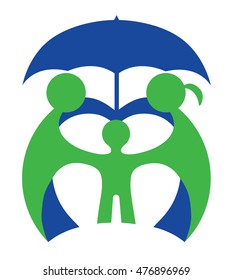 Illustration of parents protect their children with umbrella